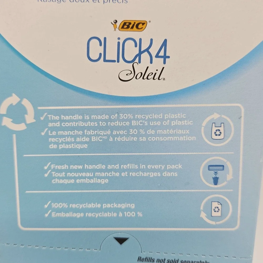 BIC Click4 Soleil Women's Razor + 4 Flexible Blade Cartridges – Smooth Shave